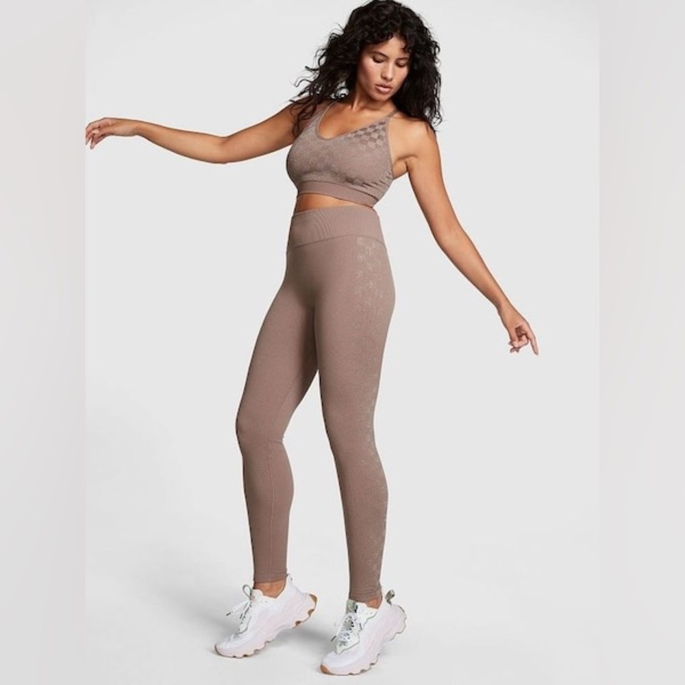 Victoria Secret PINK active Iced Coffee Checkered Seamless Workout Set